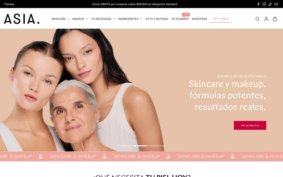 Inicio de la tienda Asia Skin Care en escritorio