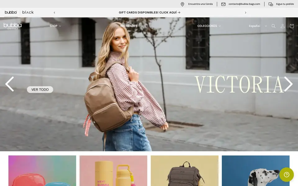 Inicio de la tienda Bubba Bags en escritorio