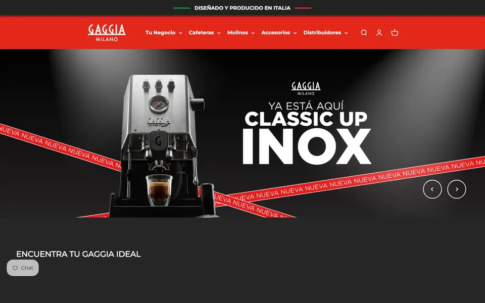 Inicio de la tienda Gaggia Milano en escritorio