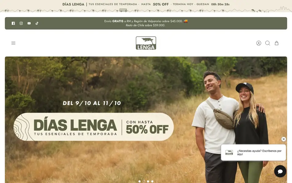 Inicio de la tienda Lenga Outdoor en escritorio