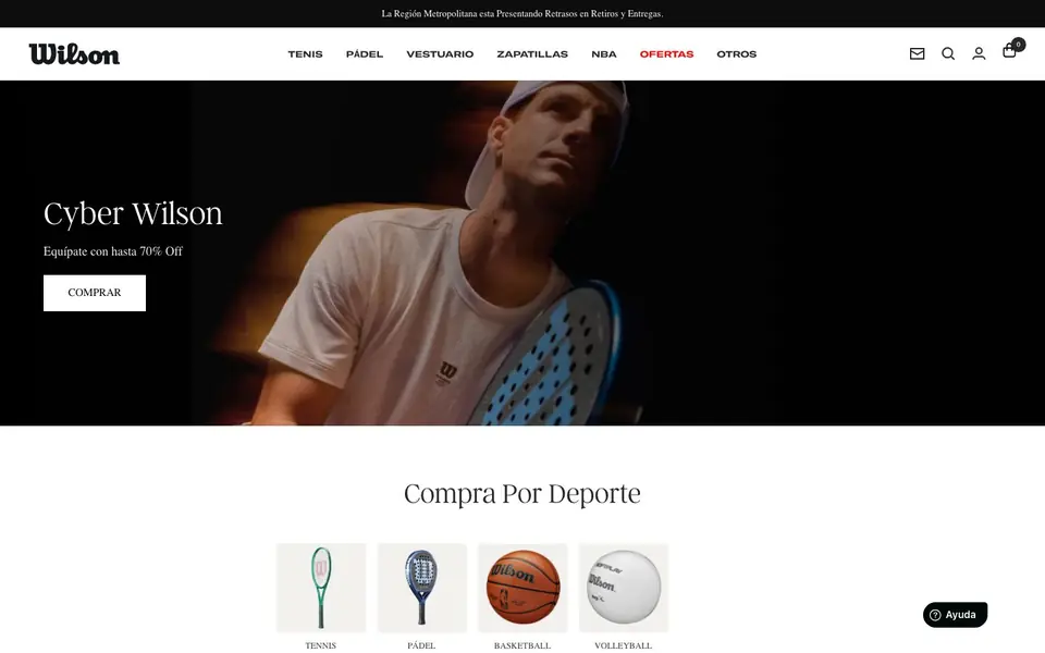 Inicio de la tienda Wilson Store en escritorio